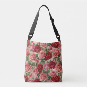 Chic Elegante Vintage Rosa Rote Rosen Floral Tragetaschen Mit Langen Trägern