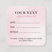 Chic Elegante Watercolor Rosa Schönheitssalon Terminkarte (Vorderseite)