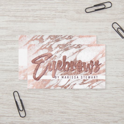 Chic-elegante weiße Rosen-Goldmarmor-Augenbrauen Visitenkarte (Vorderseite/Rückseite Beispiel)