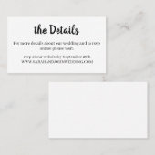 Chic elegante White Wedding Website Card Visitenkarte (Vorne/Hinten)