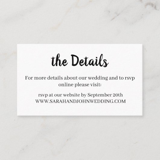 Chic elegante White Wedding Website Card Visitenkarte (Vorderseite)