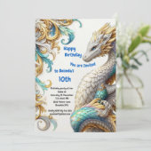 Chic Elegante Wirbel in Gold, Silver Playful Drago Einladung (Stehend Vorderseite)