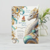 Chic Elegante Wirbel in Gold, Silver Playful Drago Einladung (Stehend Vorderseite)