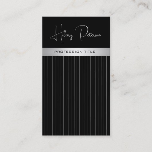 Chic eleganter schwarz/weiß diskreter Streifen Qr- Visitenkarte (Vorderseite)