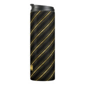 Chic Elegantes Black and Imitats Gold Stripes Mono Thermosbecher (Nach rechts gedreht)