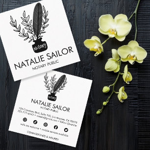 Chic Elegantes Botanisches Feder-Logo Notar  Quadratische Visitenkarte
