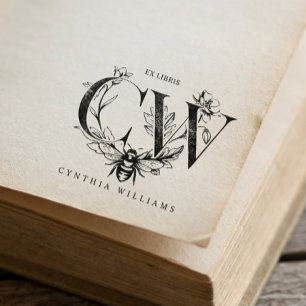 Chic Elegantes Botanisches Honigbiene Ex Libris Gummistempel