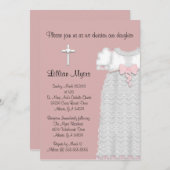 Chic Elegantes Cross & Dress Taufe/Christening Einladung (Vorne/Hinten)