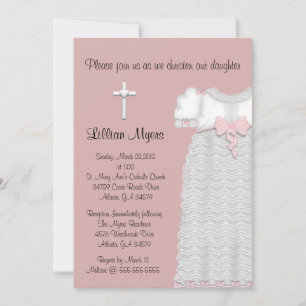 Chic Elegantes Cross & Dress Taufe/Christening Einladung