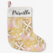 Chic-elegantes Goldrosa-weiße Blumen und Blätter Kleiner Weihnachtsstrumpf (Vorderseite)