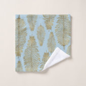 Chic Elegantes Light Blue Gold Fern Leaf Muster Badhandtuch Set (Waschlappen)