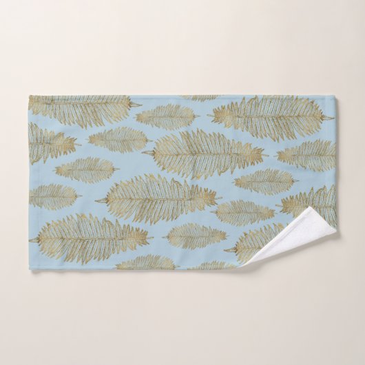 Chic Elegantes Light Blue Gold Fern Leaf Muster Badhandtuch Set (Handtuch)