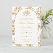 Chic & Elegantes Muster Gold Islamische Hochzeit Einladung (Stehend Vorderseite)