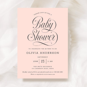 Chic Elegantes Skript Rosé Mädchen Baby-Party Einladung