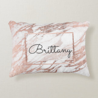 Chic-elegantes Weiß-und Rosen-Goldmarmor-Monogramm Zierkissen