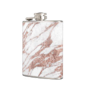 Chic-elegantes Weiß-und Rosen-Goldmarmor-Muster Flachmann (Links)