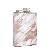 Chic-elegantes Weiß-und Rosen-Goldmarmor-Muster Flachmann (Rechts)