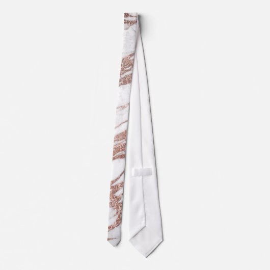 Chic-elegantes Weiß-und Rosen-Goldmarmor-Muster Krawatte (Rückseite)