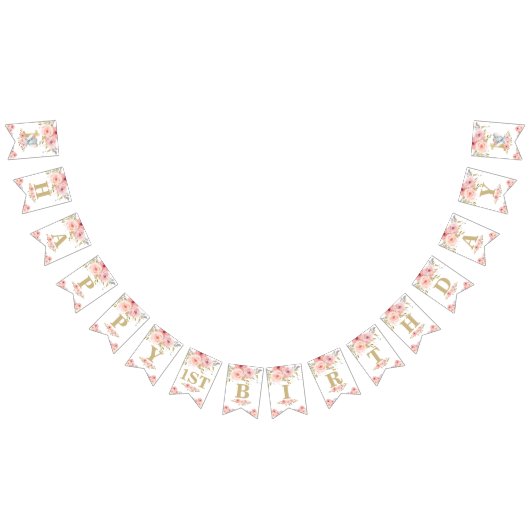 Chic Elephant 1. Geburtstag Eins rosa Blumenjagd Wimpelkette (Alle)