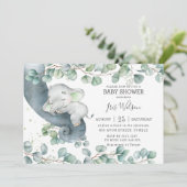 Chic Elephant Greenerity Gender Neutral Baby Dusch Einladung (Stehend Vorderseite)