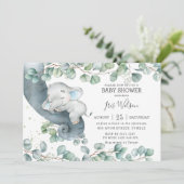 Chic Elephant Leafy Greenery Baby Shower Boy Einladung (Stehend Vorderseite)