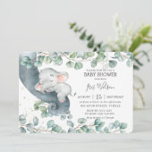 Chic Elephant Leafy Greenery Baby Shower Girl Einladung (Stehend Vorderseite)