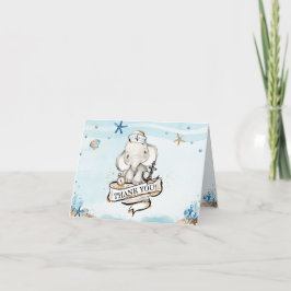 Chic Elephant Nautical Blue Boy Baby Dusche Dankeskarte