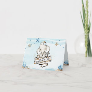 Chic Elephant Nautical Blue Boy Baby Dusche Dankeskarte