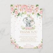 Chic Elephant Pink Floral Baby Dusche 1. Geburtsta Dankeskarte (Vorne/Hinten)
