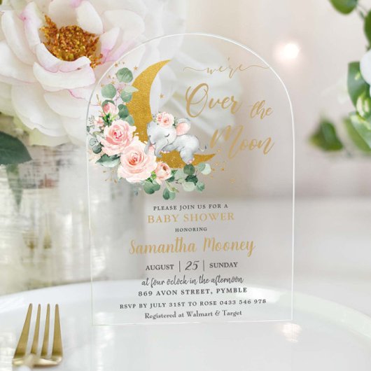 Chic Elephant Wir sind über der Mond Girl Babydusc Acryleinladungen