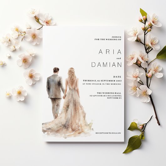 Chic Elfenbein Graues Blumenpaar Foto Hochzeit Einladung