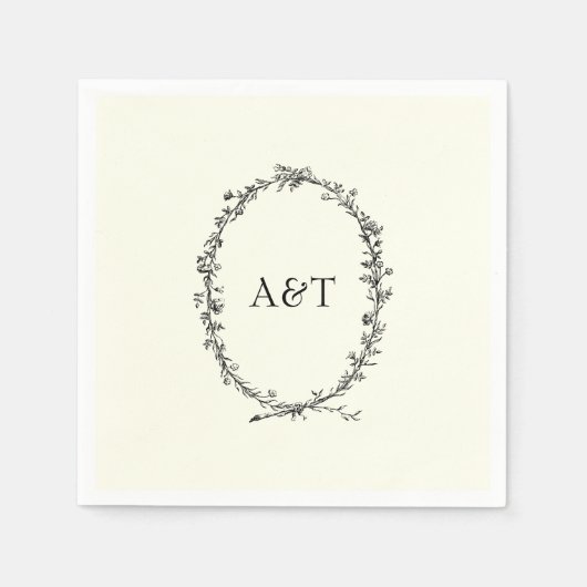 Chic Elfenbein Initials elegante Hochzeitsnapkins Serviette (Vorderseite)