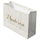 Chic Elfenbein minimalistisch monogramm großes Ges Große Geschenktüte (Vorderseite Schrägansicht)