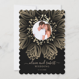 Chic Elgant Black and Gold Floral Foto Hochzeit Einladung
