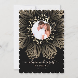 Chic Elgant Black and Gold Floral Foto Hochzeit Einladung