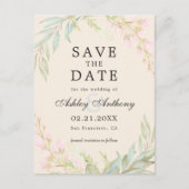 Chic Emerald and Pink Floral Elegante Save the Dat Ankündigungspostkarte (Vorderseite)