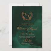Chic Emerald Copper Calligraphy Monogram Wedding Einladung (Vorderseite)