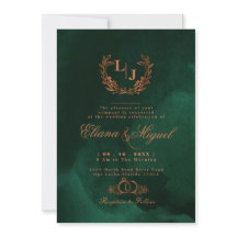 Chic Emerald Copper Calligraphy Monogram Wedding