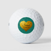 Chic Emerald Glitzer Gold-Herzname Monogram Golfball (Vorderseite)