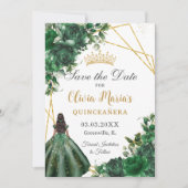 Chic Emerald Green Blume Brown Girl Quinceañera Save The Date (Vorderseite)