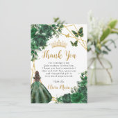 Chic Emerald Green Blume Floral Quinceañera Dankeskarte (Stehend Vorderseite)