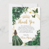 Chic Emerald Green Blume Floral Quinceañera Dankeskarte (Vorderseite)