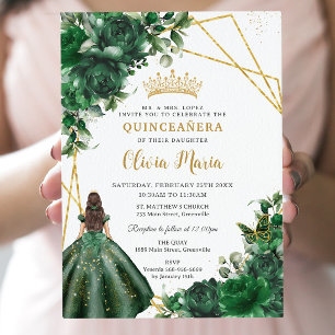 Chic Emerald Green Blume Floral Quinceañera Einladung
