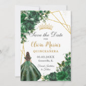 Chic Emerald Green Blume Princess Quinceañera Save The Date (Vorderseite)