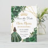 Chic Emerald Green Blume Princess Quinceañera Save The Date (Stehend Vorderseite)