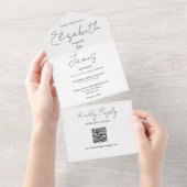 Chic Emerald Green Elegant Script QR Code Wedding All In One Einladung (Abreißen)