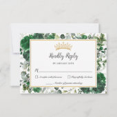 Chic Emerald Green Floral Butterflies Quinceañera RSVP Karte (Vorderseite)