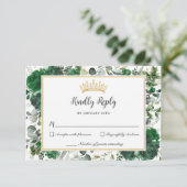Chic Emerald Green Floral Butterflies Quinceañera RSVP Karte (Stehend Vorderseite)