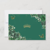 Chic Emerald Green Floral Butterflies Quinceañera RSVP Karte (Rückseite)