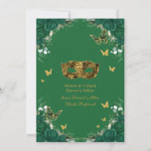 Chic Emerald Green Floral Gold Sweet 16 Masquerade Einladung (Rückseite)